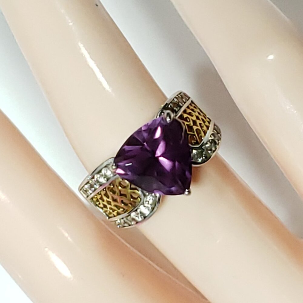 Trillion Cut Amethyst 925 Gold Over Sterling